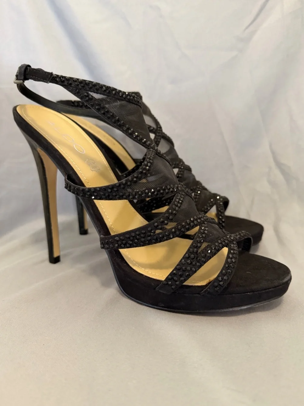 ALDO Black Rhinestone Strappy Stiletto Sandals – Size 9
